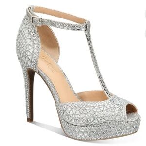 Women's THALIA SODI Chacey Embellished T-Strap Platform Pumps 7M Color: Silver